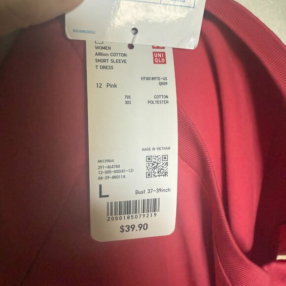 Uniqlo Airism Cotton Tee Dress Pink NWT - Picture 6 of 6